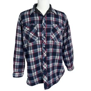 COLEMAN Men's XL Red Navy Blue White‎ Plaid Flannel Shirt Shacket Quilted Lining